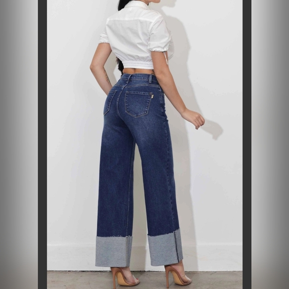 #068 🛑1,3,5,7,9 NEW! BOHO, MOST FABULOUS, CHIC, SEXY Cuff Up Wide Leg Jeans - Picture 3 of 6
